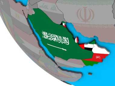 Basit 3d dünya üzerinde katıştırılmış ülke bayrakları ile Ccasg ülke. 3D çizim.