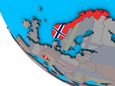 EFTA Ülkeleri ile basit 3d dünya üzerinde katıştırılmış ülke bayrakları. 3D çizim.