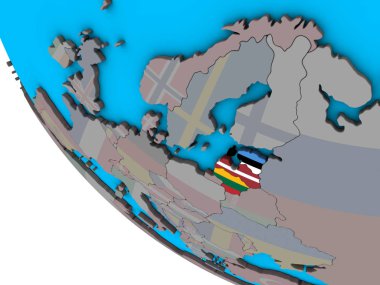 Baltık Devletleri basit 3d dünya üzerinde katıştırılmış ülke bayrakları ile. 3D çizim.