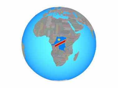 Kongo ile mavi siyasi dünya Ulusal bayrağını dem mümessili. 3d illüstrasyon izole beyaz arka plan üzerinde.