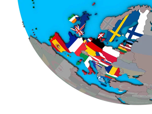Europäische Union Mit Eingebetteten Nationalflaggen Auf Einem Einfachen Globus Illustration — Stockfoto
