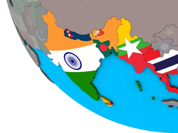 Bimstec Lid Staten Met Ingesloten Nationale Vlaggen Eenvoudige Globe Illustratie — Stockfoto