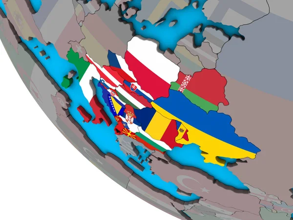 Países Cei Con Banderas Nacionales Incrustadas Simple Globo Ilustración — Foto de Stock