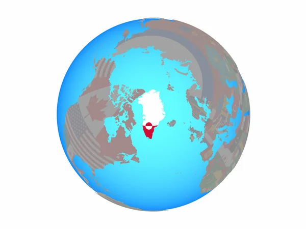 Grönland Mit Nationalflagge Auf Blauem Politischen Globus Illustration Isoliert Auf — Stockfoto