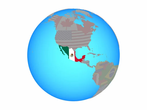Messico Con Bandiera Nazionale Sul Globo Politico Blu Illustrazione Isolata — Foto Stock