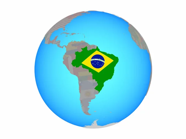 Brazil National Flag Blue Political Globe Illustration Isolated White Background — Stock Photo, Image