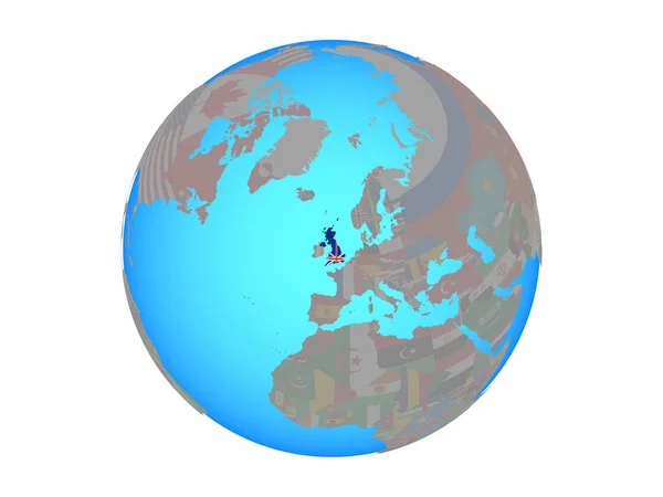 United Kingdom National Flag Blue Political Globe Illustration Isolated White — Stock Photo, Image
