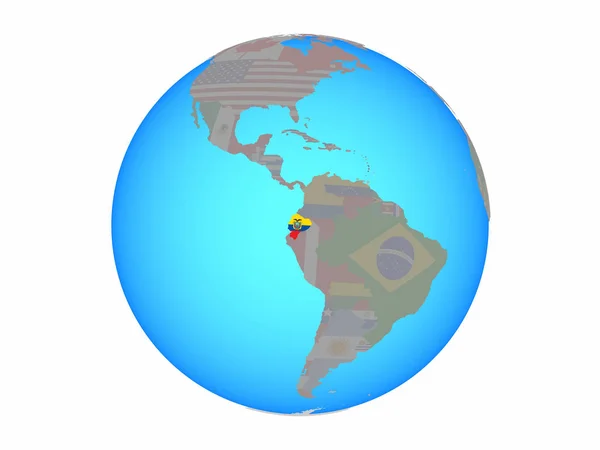 厄瓜多尔与国旗在蓝色政治地球 例证查出在白色背景 — 图库照片