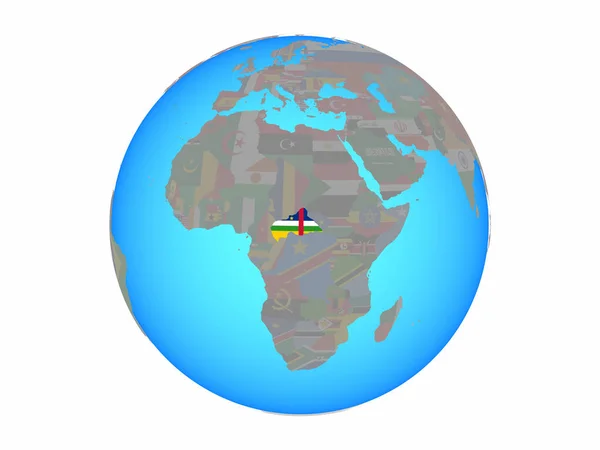 Centralafrika Med Flagga Blå Politiska Jordglob Illustration Isolerade Vit Bakgrund — Stockfoto