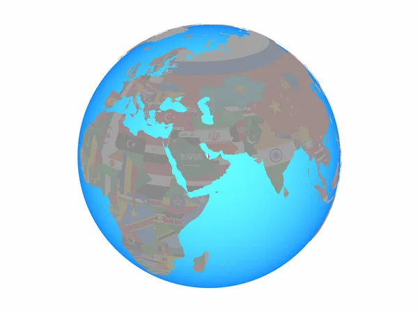 Qatar Met Nationale Vlag Blauwe Politieke Wereldbol Illustratie Geïsoleerd Witte — Stockfoto