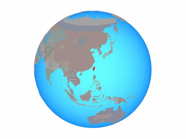 Тайвань Національного Прапора Синій Політичних Земної Кулі Ілюстрація Ізольовані Білому — стокове фото