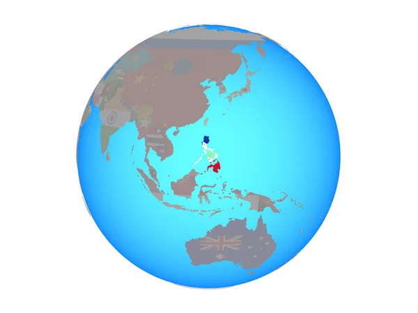 Filipiny Flagi Narodowej Niebieski Globus Polityczny Ilustracja Białym Tle — Zdjęcie stockowe