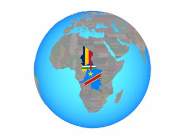Orta Afrika mavi siyasi dünya Ulusal bayrakları ile. 3d illüstrasyon izole beyaz arka plan üzerinde.