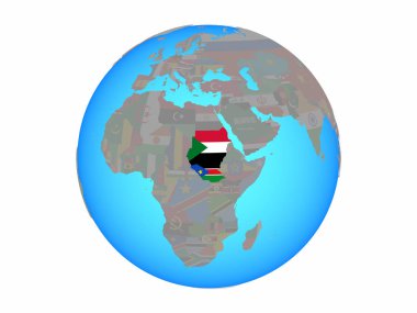 Eski Sudan mavi siyasi dünya Ulusal bayrakları ile. 3d illüstrasyon izole beyaz arka plan üzerinde.