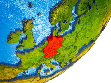 Dünya'nın 3d modelle su ve bölünmüş ülkelerde Almanya'ya. 3D çizim.