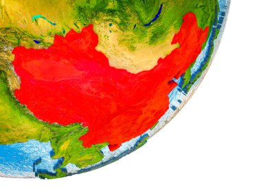 Dünya'nın 3d modelle su ve bölünmüş ülke Çin. 3D çizim.