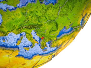 Karadağ su ve bölünmüş ülkeler dünya'nın 3d model üzerinde. 3D çizim.