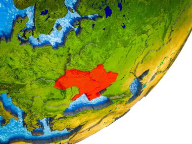 Ukrayna Earth 3d modeli ile su ve bölünmüş ülkelerde. 3D çizim.