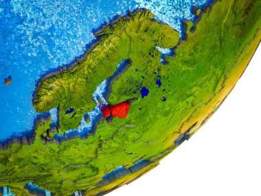 Estonya Earth 3d modeli ile su ve bölünmüş ülkelerde. 3D çizim.