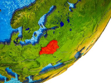 Earth 3d modeli su ve bölünmüş ülkeler ile Beyaz Rusya. 3D çizim.
