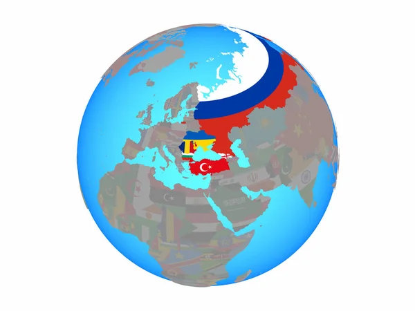 Černomořský Region Státní Vlajky Modré Politické Globe Ilustrace Izolované Bílém — Stock fotografie
