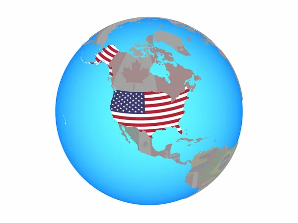 United States National Flag Blue Political Globe Illustration Isolated White — Stock Photo, Image