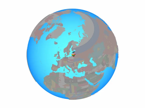 波罗的海国家与国旗在蓝色政治地球 例证查出在白色背景 — 图库照片