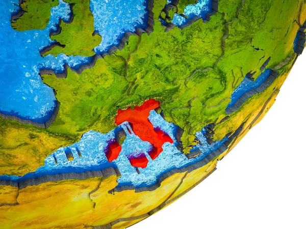 意大利在3D 模型地球与水和分裂的国家 — 图库照片