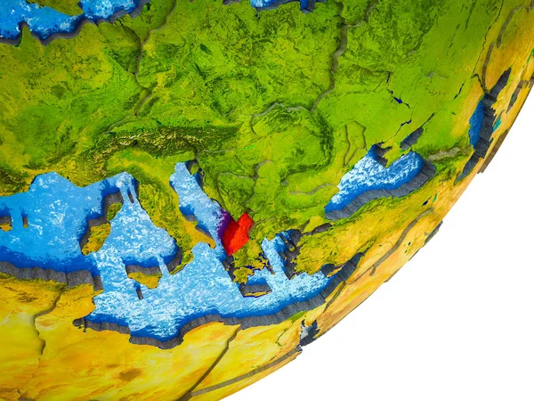阿尔巴尼亚在3D 模型上的地球与水和分裂的国家 — 图库照片