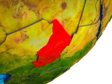 Chad Earth 3d modeli ile su ve bölünmüş ülkelerde. 3D çizim.