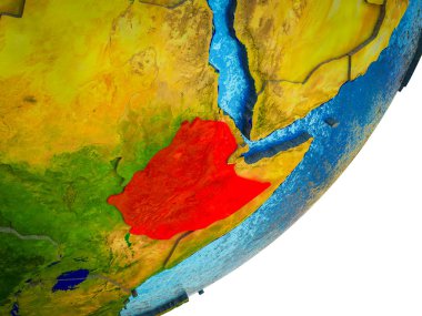 Dünya'nın 3d modelle su ve bölünmüş ülkelerde Etiyopya. 3D çizim.