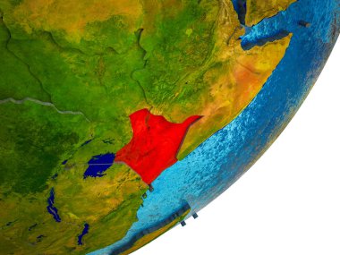 Kenya Earth 3d modeli ile su ve bölünmüş ülkelerde. 3D çizim.