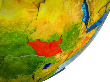 Güney Sudan Earth 3d modeli ile su ve bölünmüş ülkelerde. 3D çizim.
