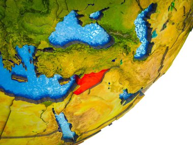 Suriye Earth 3d modeli ile su ve bölünmüş ülkelerde. 3D çizim.