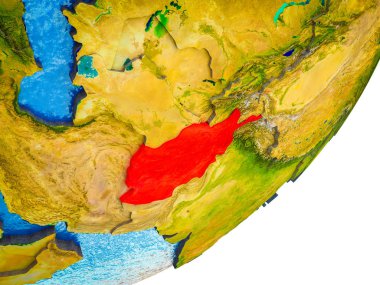 Afganistan Earth 3d modeli ile su ve bölünmüş ülkelerde. 3D çizim.