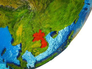 Laos Earth 3d modeli ile su ve bölünmüş ülkelerde. 3D çizim.
