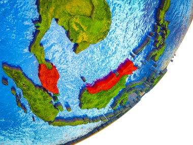 Malezya Earth 3d modeli ile su ve bölünmüş ülkelerde. 3D çizim.