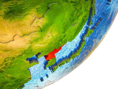 Kuzey Kore Earth 3d modeli ile su ve bölünmüş ülkelerde. 3D çizim.