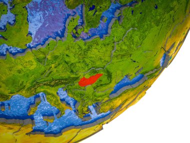 Macaristan Earth 3d modeli ile su ve bölünmüş ülkelerde. 3D çizim.