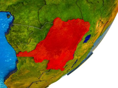 Kongo Earth 3d modeli su ve bölünmüş ülkelerle dem mümessili. 3D çizim.