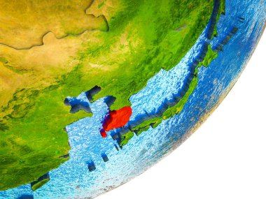Güney Kore Earth 3d modeli ile su ve bölünmüş ülkelerde. 3D çizim.