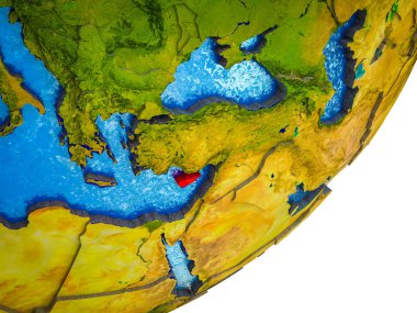 Dünya'nın 3d modelle su ve bölünmüş ülkelerde Kıbrıs. 3D çizim.