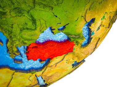 Dünya'nın 3d modelle su ve bölünmüş ülke Türkiye. 3D çizim.