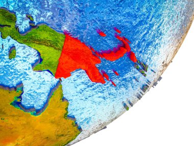 Papua Yeni Gine Earth 3d modeli ile su ve bölünmüş ülkelerde. 3D çizim.