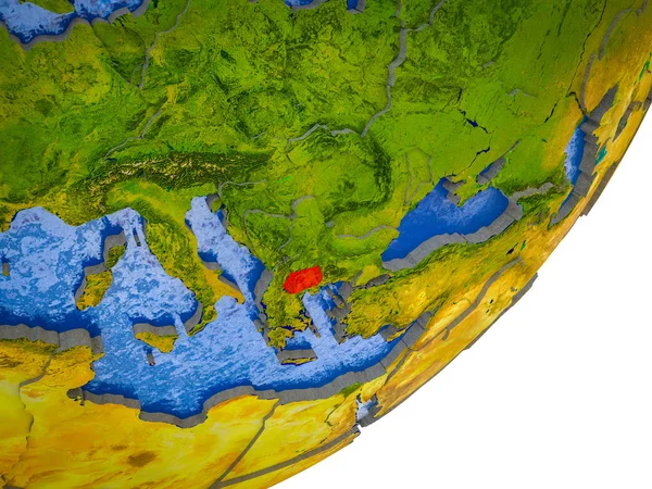 马其顿在3D 地球模型与水和分裂的国家 — 图库照片