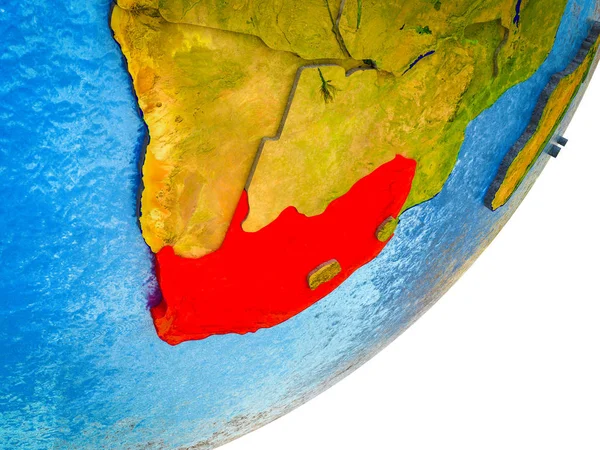 South Africa on 3D model of Earth with water and divided countries. 3D illustration.