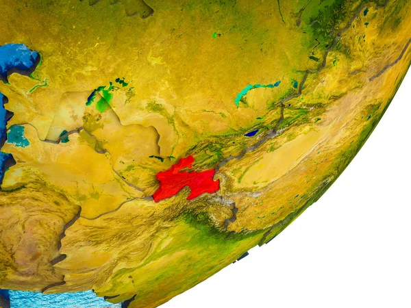 塔吉克斯坦在3D 模型上的地球与水和分裂的国家 — 图库照片