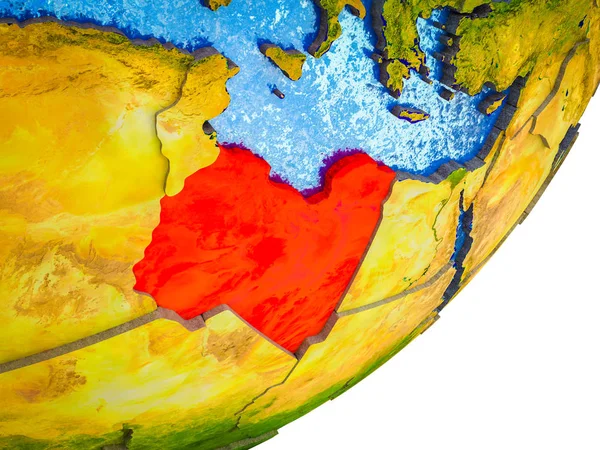 利比亚在3D 模型上的地球与水和分裂的国家 — 图库照片