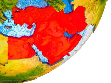 Earth 3d modeli ile su ve bölünmüş ülkelerde Ortadoğu. 3D çizim.