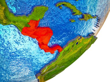 Earth 3d modeli ile su ve bölünmüş ülkelerde Orta Amerika. 3D çizim.
